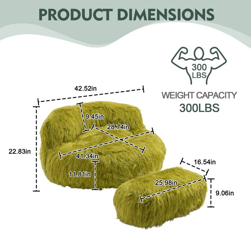 Plush Upholstered Round Comfort Lounger Bean Bag Chair with Ottoman