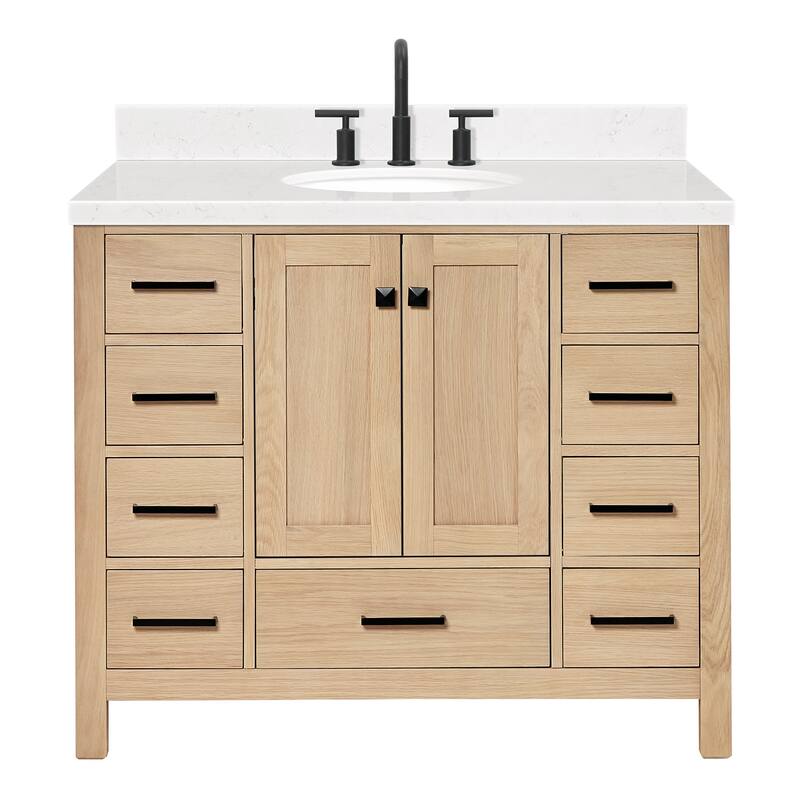 Ariel A042SCQOVO Cambridge 43" Free Standing Single Basin Vanity Set - Oak / Carrara White Quartz Top / Matte Black