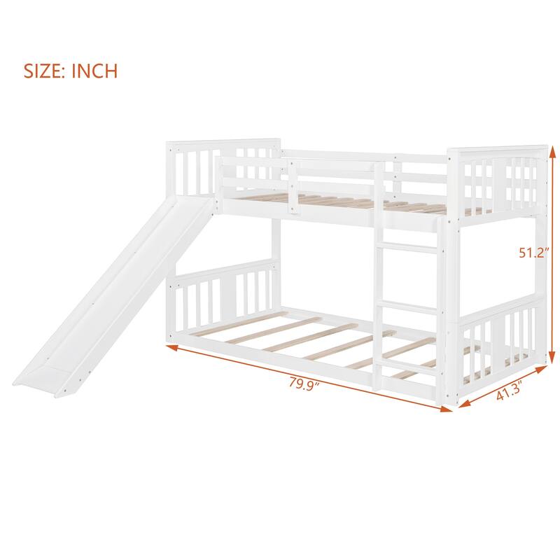 White Twin Over Twin Bunk Bed with Slide and Ladder, Space-Saving Design