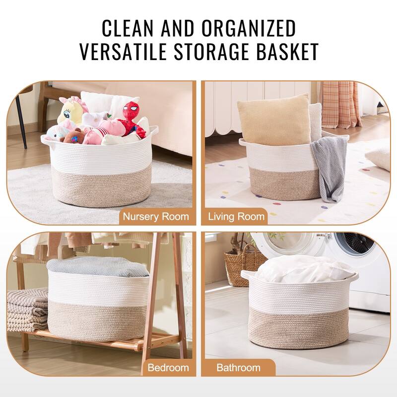 Foldable Cotton Rope Basket 67L for Laundry and Home Storage - 20 x 20 x 13 in
