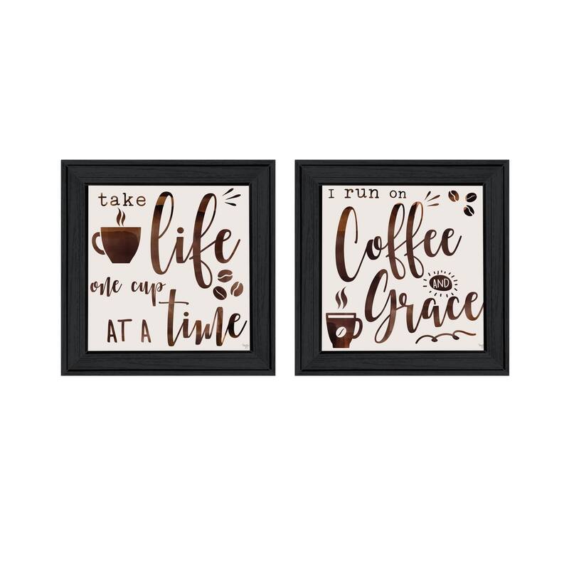 Trendy Decor 4U "One Cup At A Time!" Printed Framed Wall Art by Mollie B. - Charcoal - 15 x 15