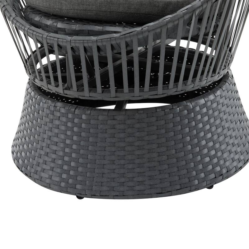 26.7" Modern Gray Swivel Wicker Chair Rattan Iron Frame Round Design Living Room