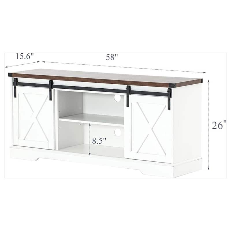 58" Farmhouse TV Stand Wooden Console Cabinet for 65" TV White - 58 inches