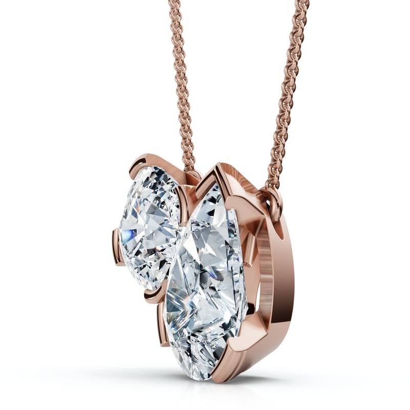 Bliss Diamond 2Ct Cushion and Pear Toi et Moi Diamond Pendant Gold or Pt Lab Grown - Rose