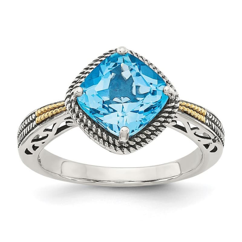 Curata 925 Sterling Silver With 14k Blue Topaz Ring