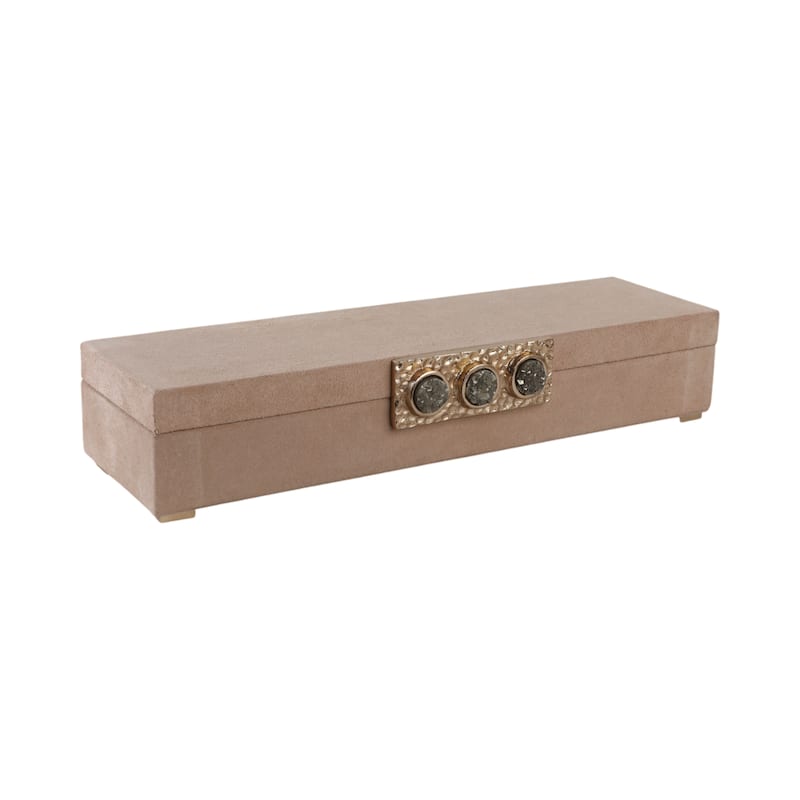 Modern Felix Suede Gemstone Decorative Box with Lid - 18", Ivory - 18.0"