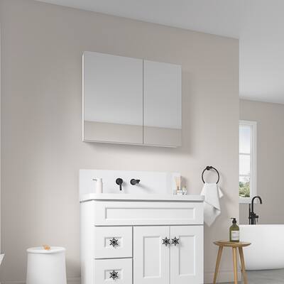 Bathroom Mirror with Storage,Wooden Door Medicine Cabinets for Bathroom,Wall Mounted Recessed or Surface