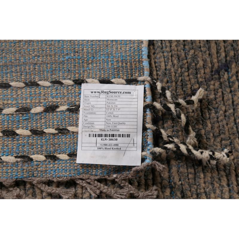 Earth Tone Moroccan Oriental Area Rug Hand-Knotted Brown Wool Carpet - 7'9"x 12'0"