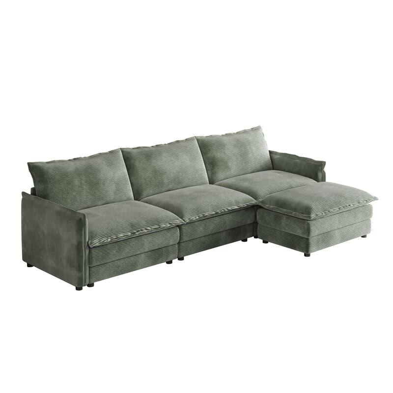 109" Corduroy 3-Seater Cloud Sectional Sofa with Movable Ottoman