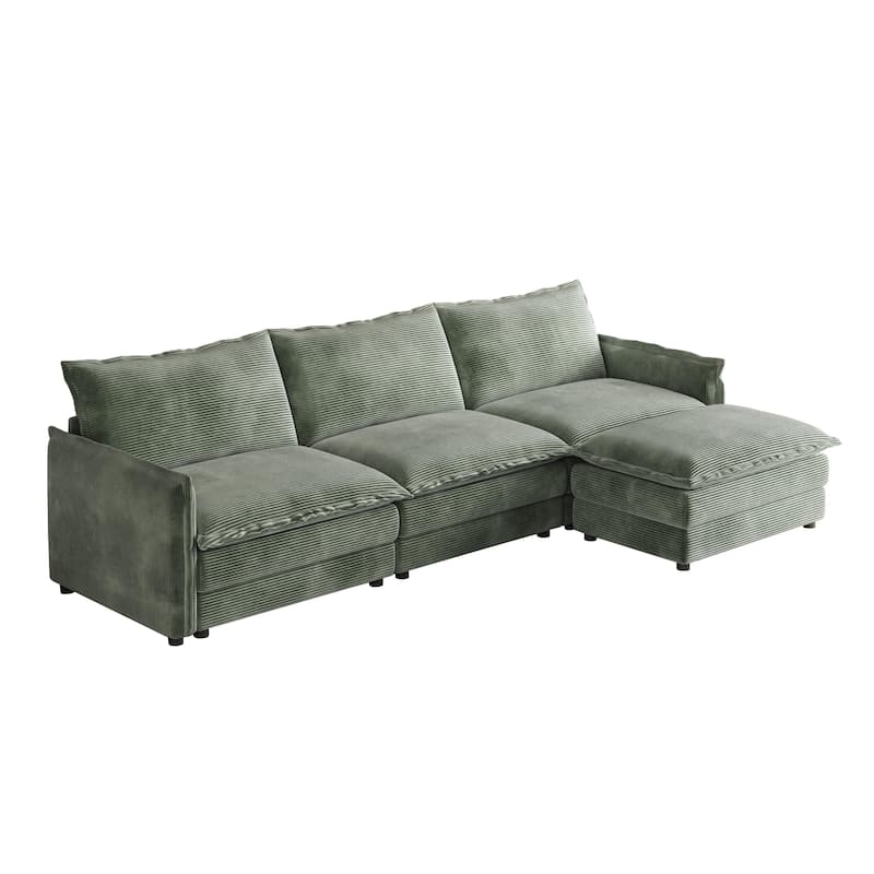Corduroy Modular Deep Seat Couch L-shaped Sectional Sofa with Ottoman