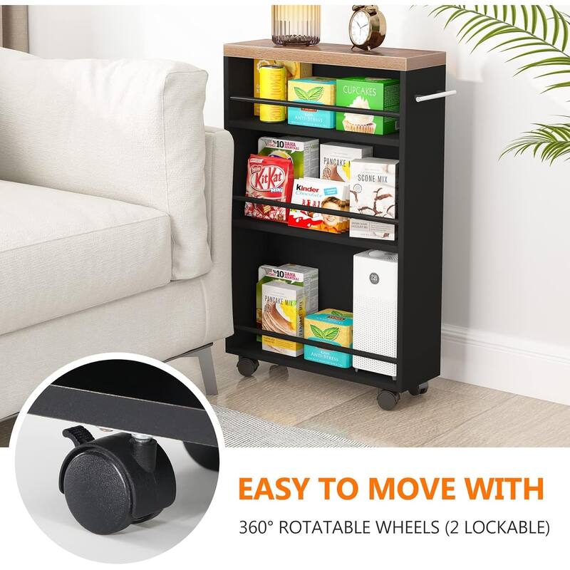 20" 4-Tier Narrow Rolling Kitchen Utility Cart Brown & Black Finish