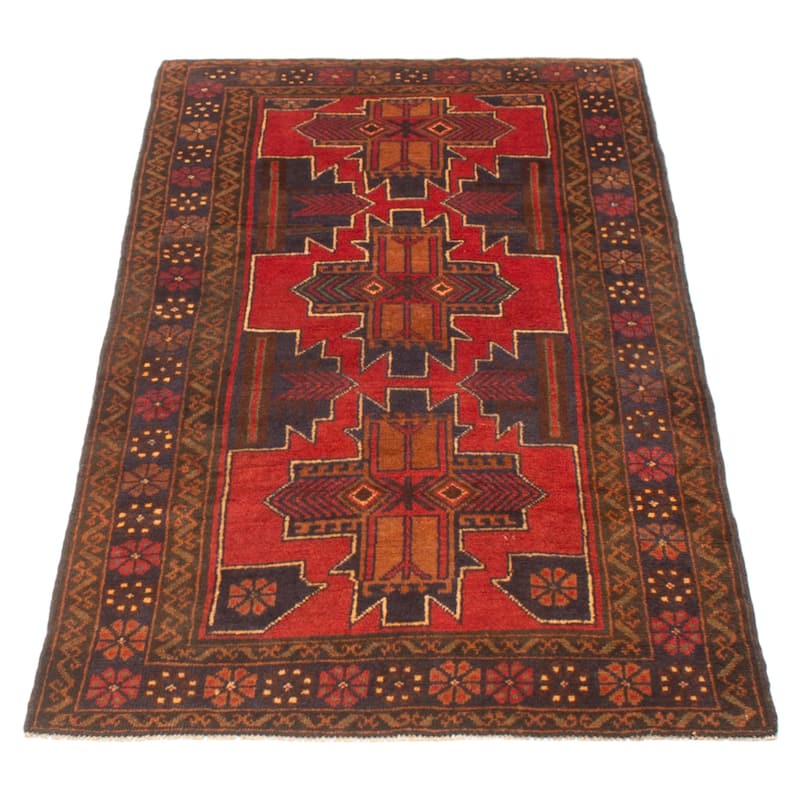 ECARPETGALLERY Hand-knotted Baluch Red Wool Rug - 3'7 x 6'4