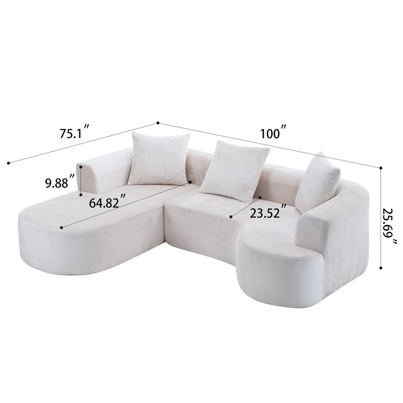 Convertible Sectional Sofa with L-Shape Chaise, Corduroy Upholstered Sleeper Sofa, Modular 3 Seat Compression Sofa