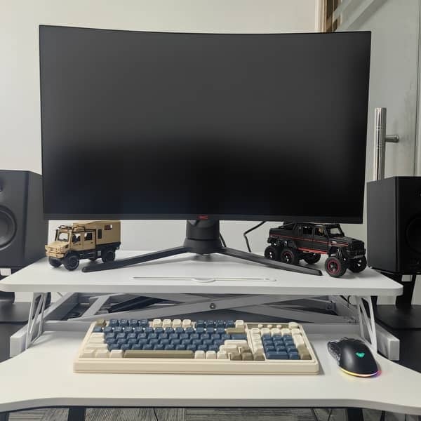 slide 2 of 11, 32 Inch Desk Converter Height Adjustable Sit to Stand Riser Computer Desk as picture - White