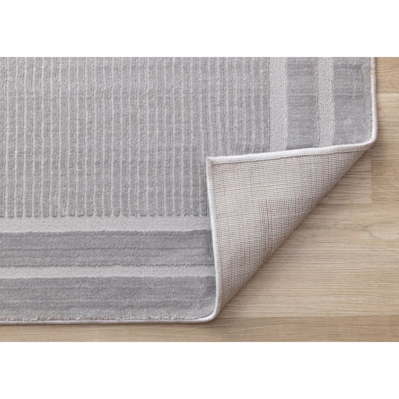 Ellie Collection - High-Low Textured Soft Grey Border Area Rug