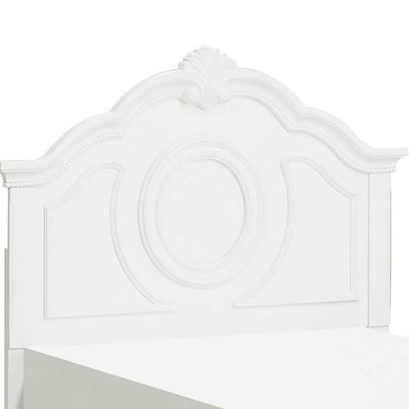 Lilya Traditional Full Size Bed, Bead Molding and Shell Motif, Crisp White