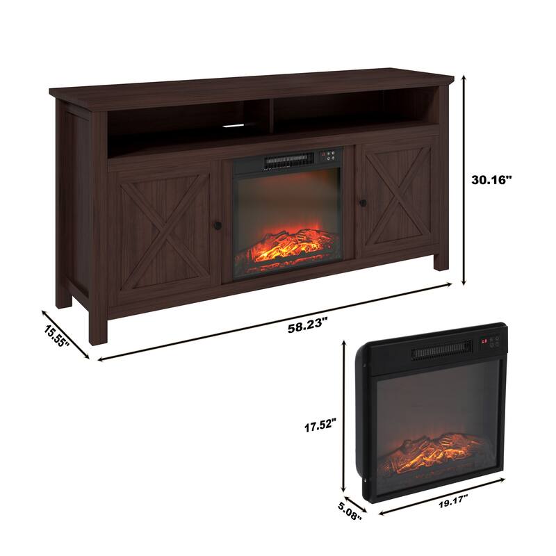 Farmhouse 58 inch TV Stand with 18" Electric Fireplace, Remote Control