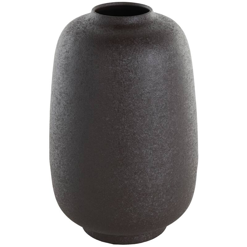 Black Metal Textured Rounded Decorative Vase