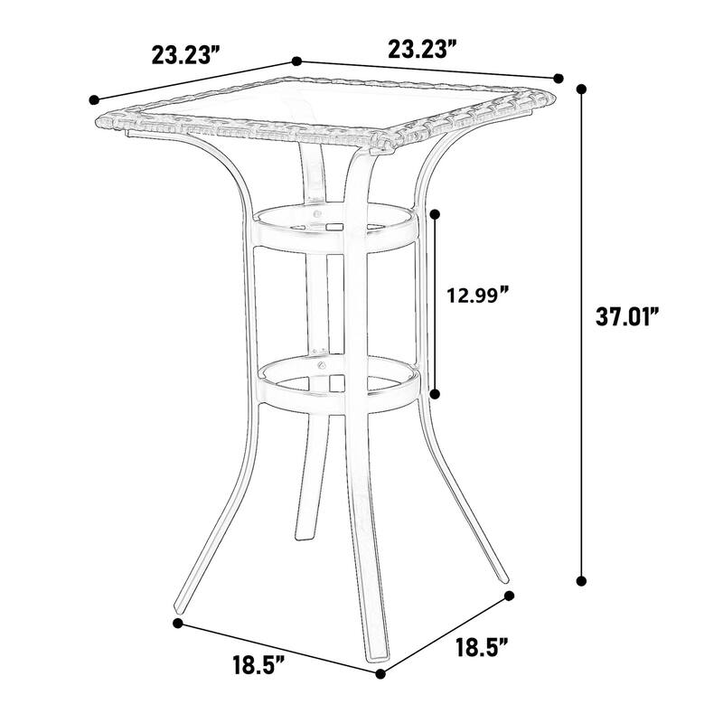 Outdoor Rattan Bar Chairs Set with Glass Table Top (Set of 3)