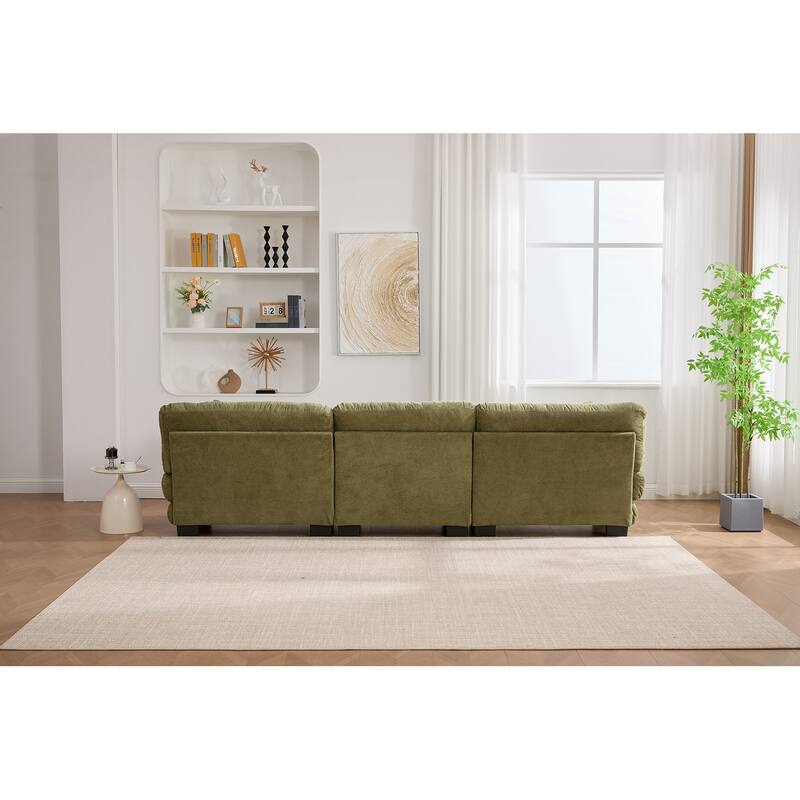 118'' Large U Shape Sofa Velvet Modular Sofa with 2 Ottomans for Living Room