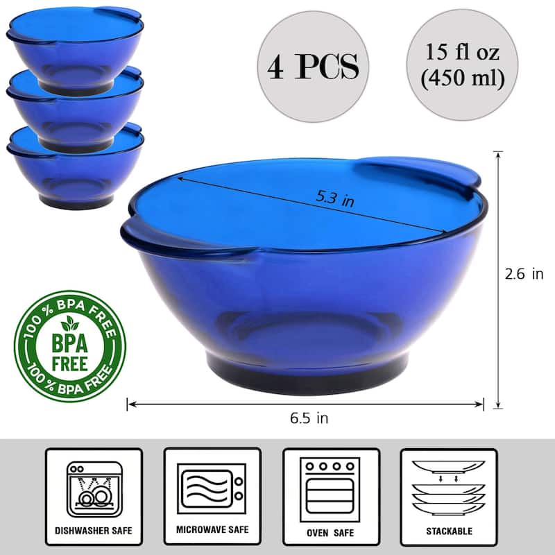 STP Goods 15.2 fl oz Borosilicate Glass Salad & Dessert Bowl Set of 4 - Set of 4 - Blue