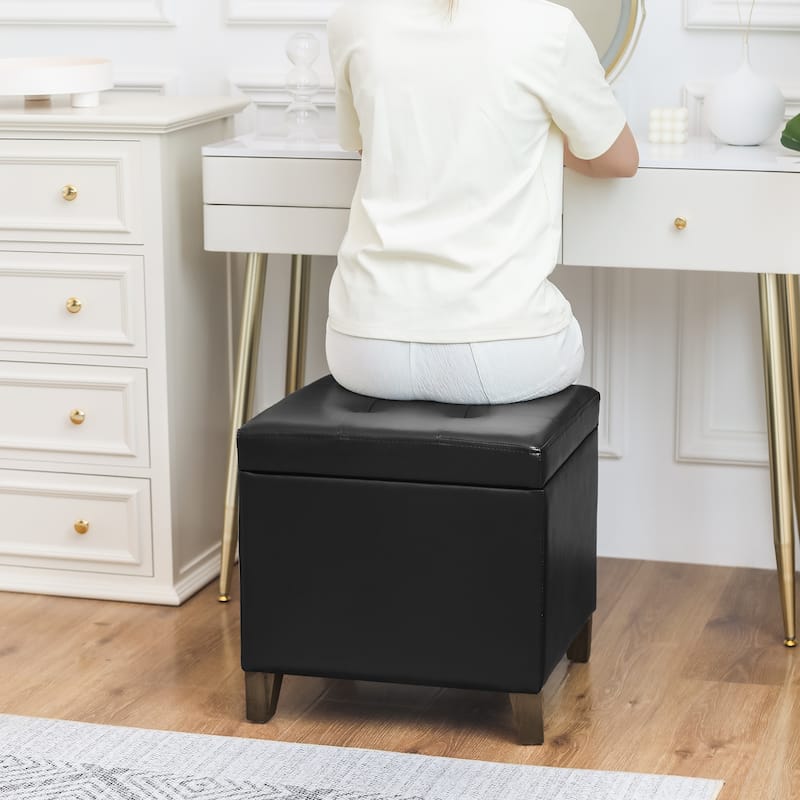 Adeco Bonded Leather Square Tufted Cubic Cube Storage Ottomans