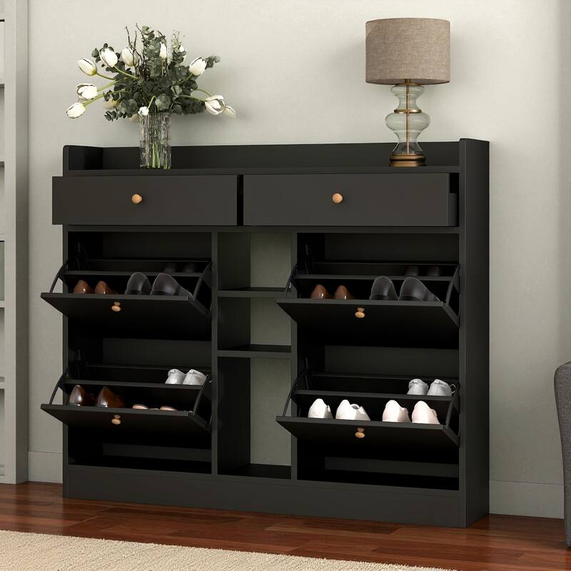 50.7" Modern 4-Drawer Tipping Bucket Shoe Cabinet, Freestanding 2-Tier Shoe Storage Organizer for Entryway and Hallway