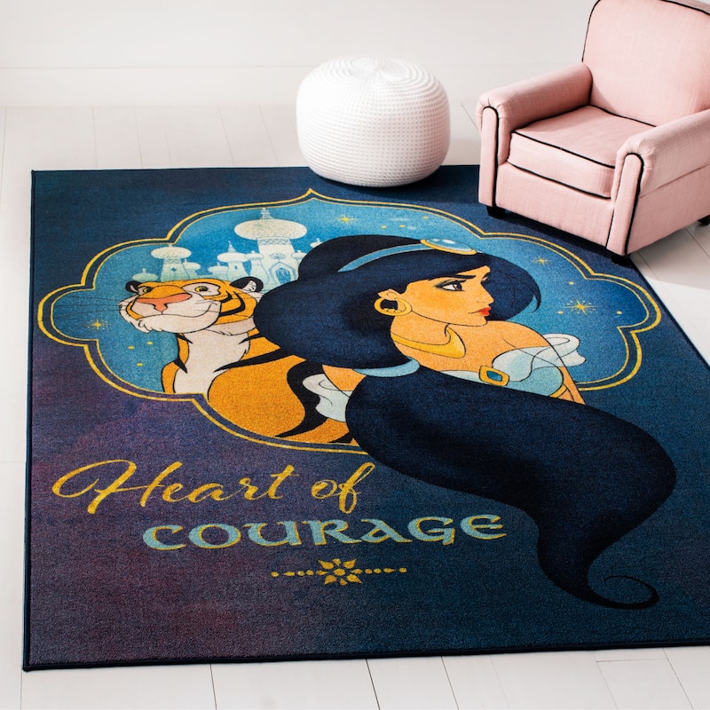 SAFAVIEH Machine Washable Slip Resistant Collection Inspired By Disney's Live Action Film Aladdin - Heart Of Courage Rug - 3'3" x 5'3" - Blue/Turquoise