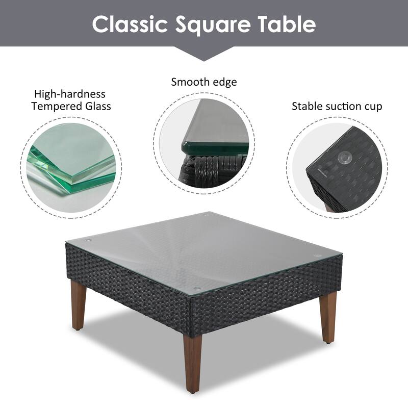 4 Piece Outdoor Furniture Set, All Weather Conversation Set, L-Shape Wicker Sofa Set with Pillows and Coffee Table