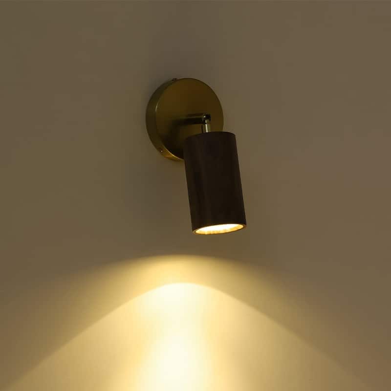 Modern Cylinder Wood Grain Dual-Mount Adjustable Wall Sconce - 4.7in