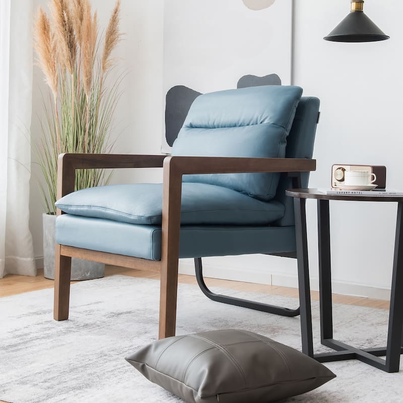 Costway Modern Accent Armchair Lounge Chair w/ Rubber Wood Legs & - 34.5'' x 26.5'' x 36''