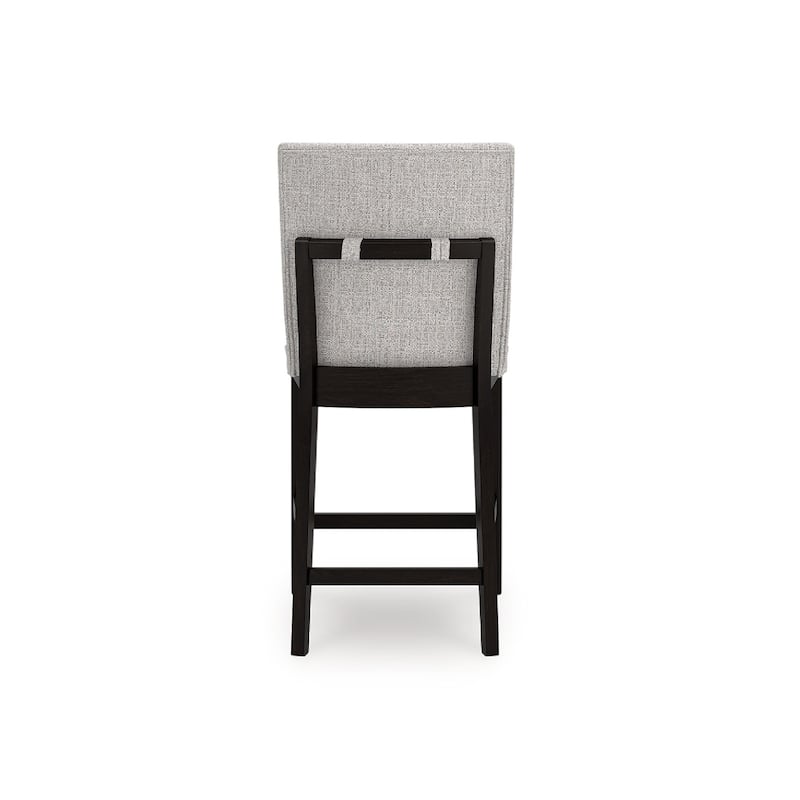 Nea Counter Stool Chair Set of 2, Gray Polyester, Dark Brown Wood Frame
