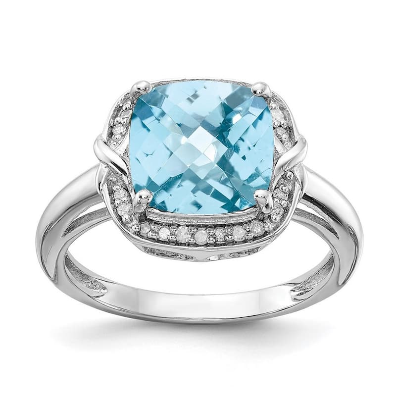 Curata 925 Sterling Silver Diamond and Light Swiss Blue Topaz Ring