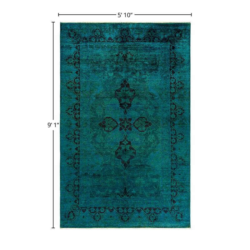 Overdyed, One-of-a-Kind Hand-Knotted Area Rug - Green - 5' 10" x 9' 1"