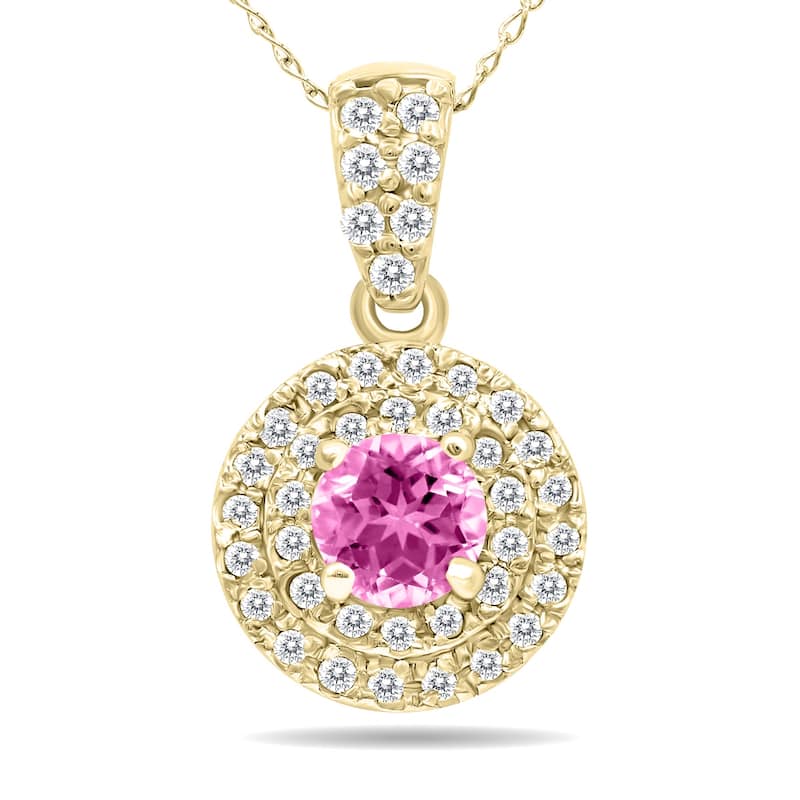 Marquee 3/4 Carat TW Double Halo Pink Topaz And Diamond Pendant in 10K Yellow Gold