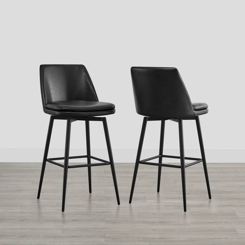 Ariel Counter Height Swivel Barstool Set - Set of 2 - Black Faux Leather - Bar Height