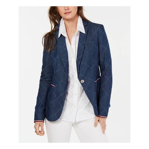 TOMMY HILFIGER Womens Blue Pocketed Suit Wear To Work Jacket Size 6