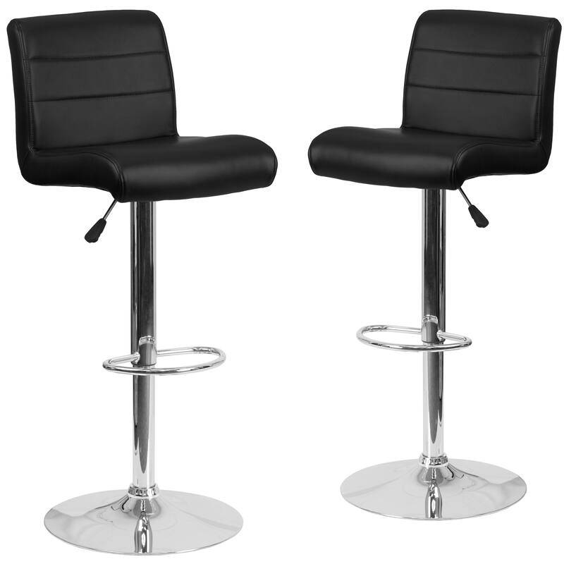 2 Pack Vinyl Adjustable Height Barstool with Rolled Seat and Chrome Base