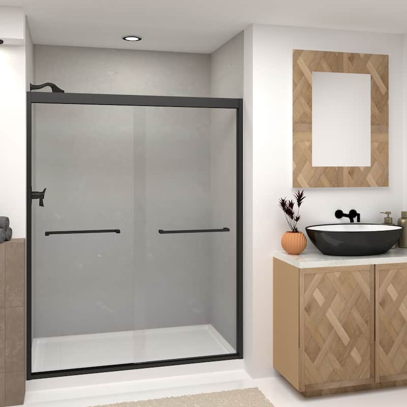 Frederick 59 in. W x 76 in. H Sliding Semi-Frameless Shower Door in Brushed Nickel with Clear Glass - 60 x 76 - 60 x 76 - Matte Black