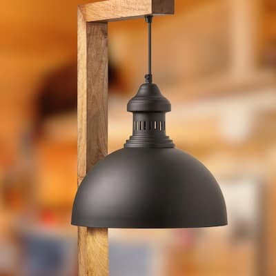 River of Goods Black Metal and Wood Dome Shade Indoor Plug In Wall Sconce - 16" x 12" x 28.5"