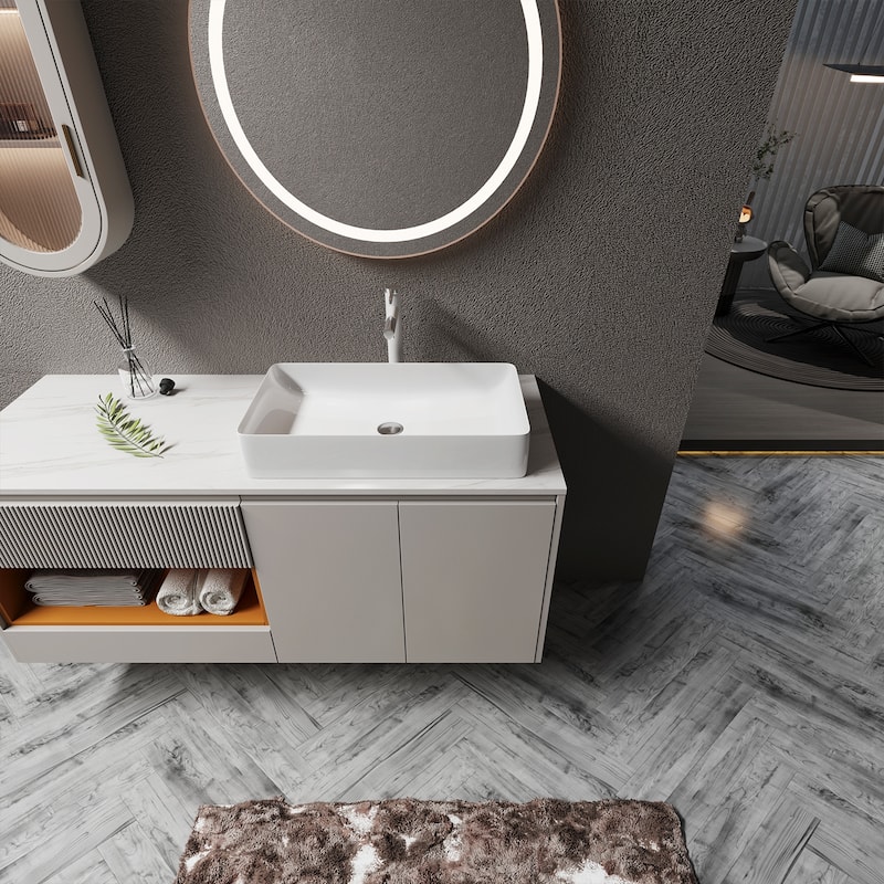 Sinber White Ceramic Countertop Bathroom Vanity Vessel Sink