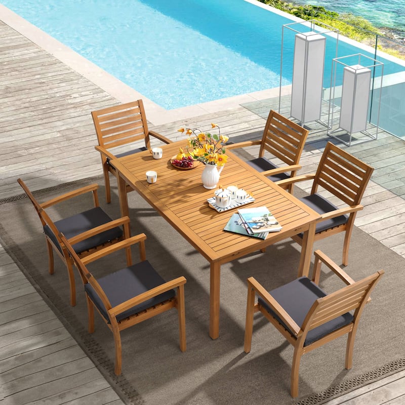 7 Pieces Outdoor ACACIA Wood Dining Set - Natural/Grey