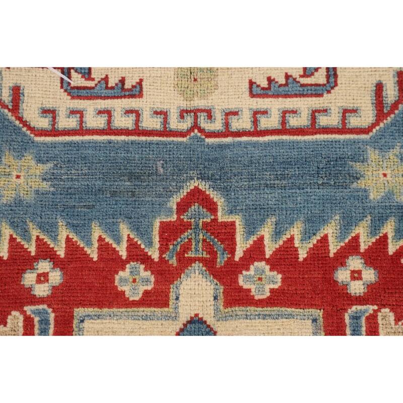 Blue Geometric Kazak Oriental Area Rug Bedroom Handmade Wool Carpet - 4'10" x 6'11"