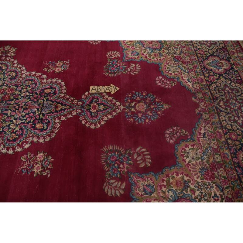 Hand Knotted Oriental 100% Wool Carpet Traditional Floral Pink Kerman Area Rug - 13' 10'' X 9' 9''