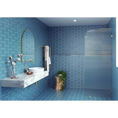 Glass Warehouse 30" x 78" Frameless Shower Door - Single Fixed Panel Fluted Frosted Radius - 30 Inch - Right