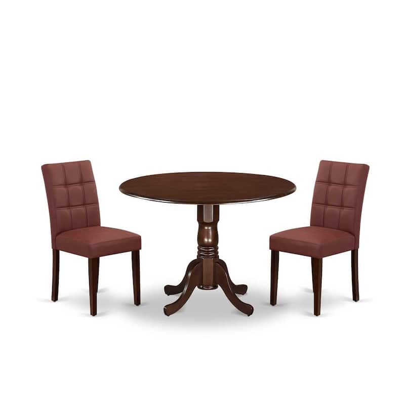 Round Dining Table Set with 2 Chairs - Mahogany Finish, Mid Century Modern Design