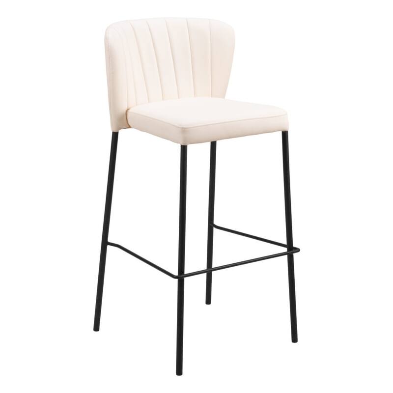 Set of 2 Modern Cream Faux Leather Bar Stools with Full Back and Footrest 29" Bar Height Chairs - 39”H x 18.9”W x 19.7”D