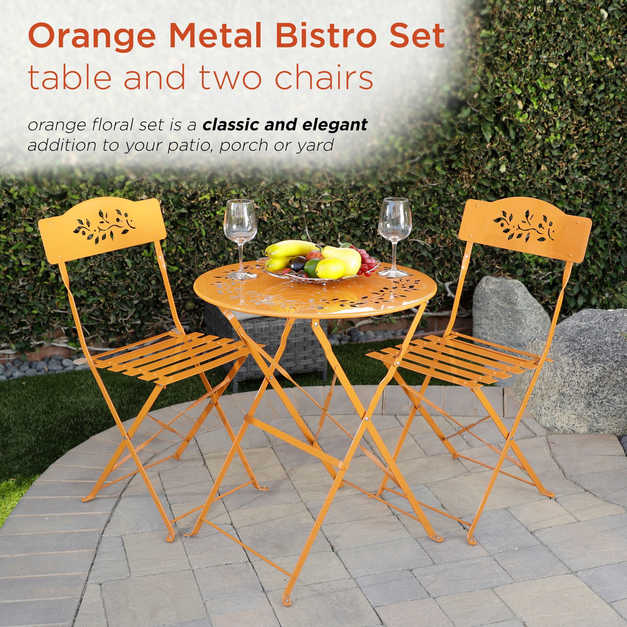 Shop Alpine 3 Piece Bistro Set Folding Table And Chairs Orange Overstock 27961463