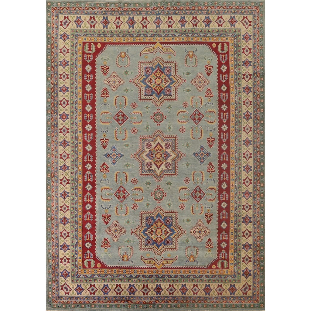 Light Blue Kazak Oriental Rug Hand-Knotted Living Room Wool Carpet - 9'9"x 12'8"