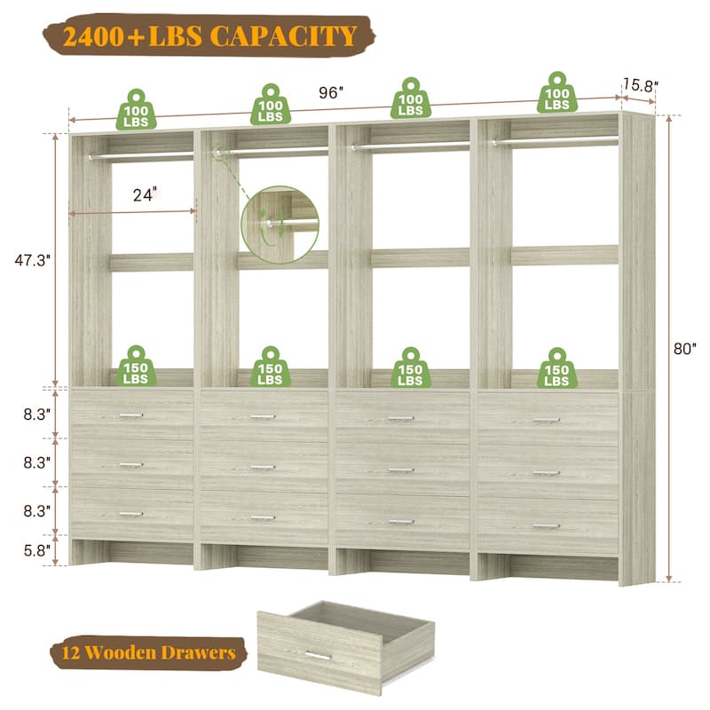 Cimly Freestanding Closet Sytem, Closet Organizer Wardrobe for Walk-in and Reach-in Closet